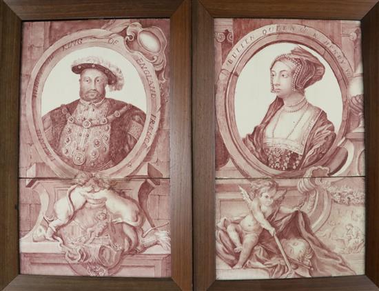 A pair of Victorian pottery plaques, by the Hon. Mrs F Walpole, shown at the Howell and James Art Pottery Exhibition 1876, in rosewood